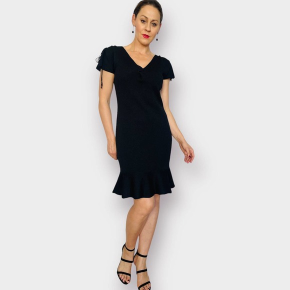 90s Carolyn‎ Eve Black Ruffed Hem Dress - Picture 5 of 9